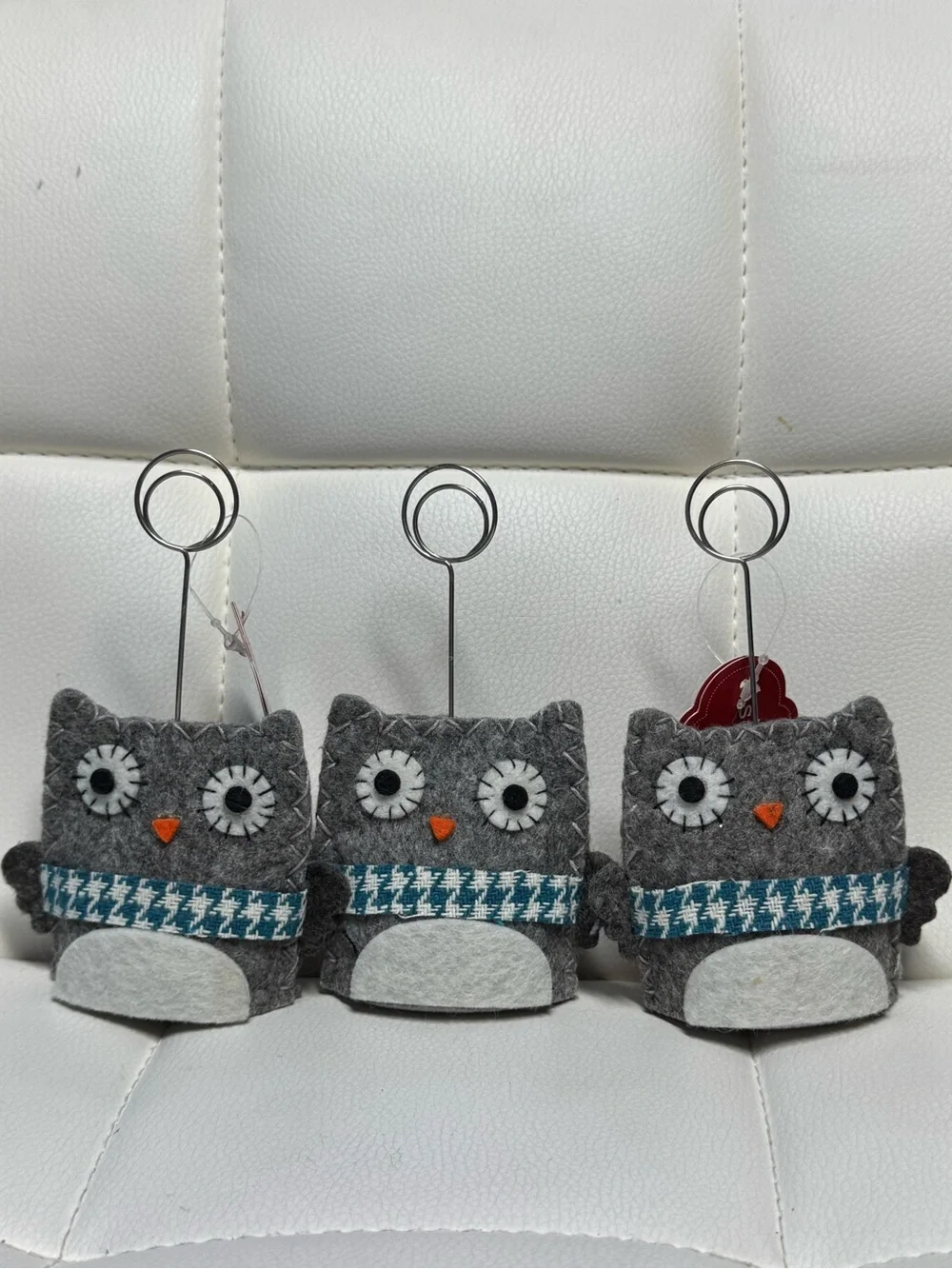 Set of 3 Felt Owl Note Card Photo Memo Holders with Scarf